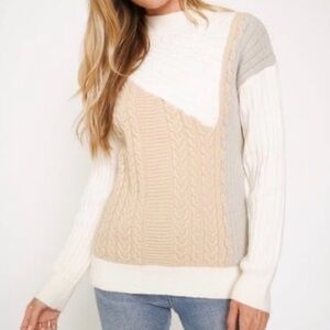 Mystree Tri-Tone Cable Knit Sweater
